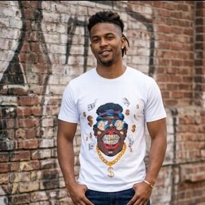 FINCH LA Men's Money Man Rhinestone Bling Streetwear T-shirt Size Large